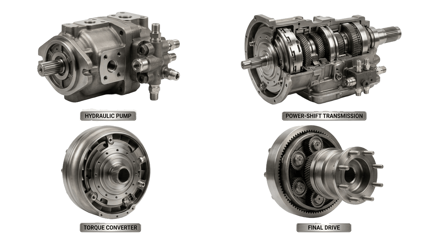 Hydraulic pump, power-shift transmission, torque converter and final drive